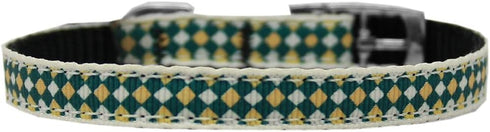 Mirage Pet Products Green Checkers Nylon Dog Collar with Classic Buckle, Size 12