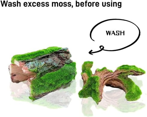 Aquarium Decor: Fish Tank Cave & Branch with Moss, Resin Hideout for Axolotl, Frog, Turtle, Gecko, Snake, 2PC