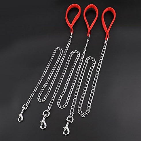 Heavy Duty Pet Dog Steel Chain Leash with Padded Loop Handle - Basic Training Leash for Small Medium Breeds (Small, Red)