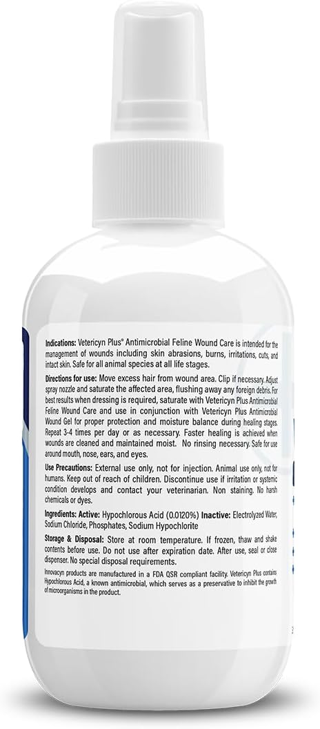 Vetericyn Plus Cat Wound Care Spray, Feline Healing Aid for Wounds, Sores, Abrasions, 3 Ounces