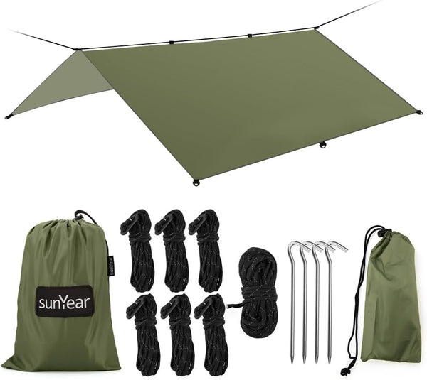 Hammock Rain Fly Tent Tarp, 32ft Long Ridgeline, 9.8x9.5ft Waterproof 210D Oxford with Guy Lines