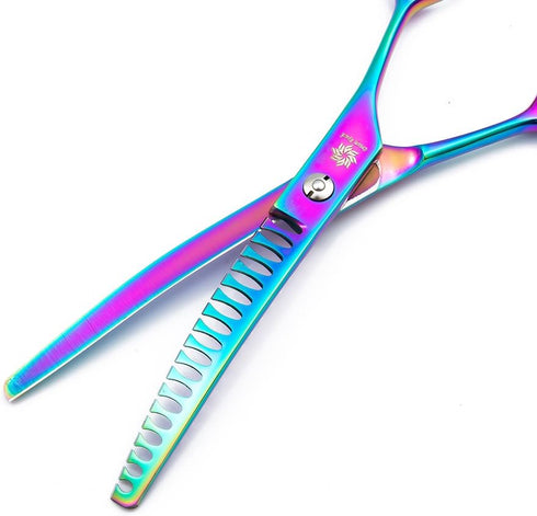 Professional Chunker Shear, 6.5"/8.0'' Twin Tail Downward Curved Pet Grooming Thinning/Blending Scissors