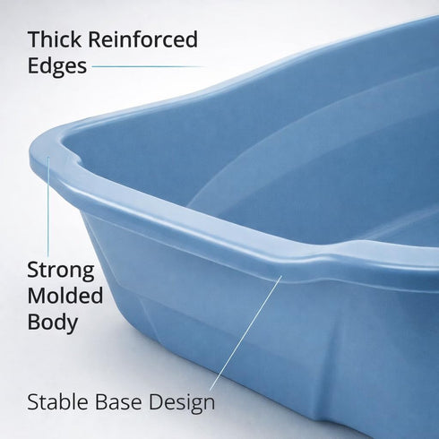 Large Cat Litter Pan Blue, Open Top Kitty Litter Box Tray for Indoor Cats, High Side Design for Cleaner Floors, Easy
