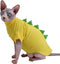 Dinosaur Design Sphynx Hairless Cat Clothes - L (6-8.8 lbs) | Cute Breathable Summer Cotton Shirts, Cat Costume