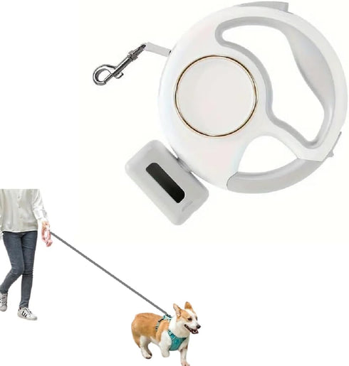 Best Dog Supplies Luxurious White LED-Retractable Dog Leash 10ft/3M - Rechargeable with LED Flashlight for Small &