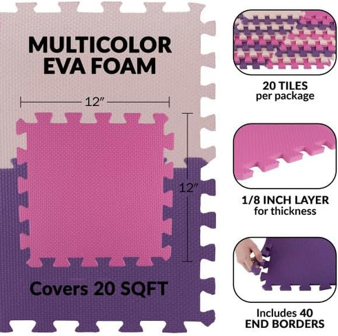 Puzzle Mat EVA Foam Floor Tiles 20-Pack Multicolor Exercise Mat or Baby Play Mats by Stalwart