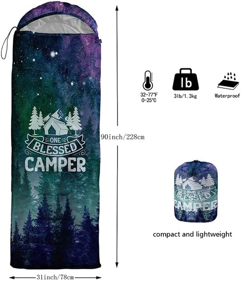 Sleeping Bag for Adults Kids, Green Mountain Camp Van, Lightweight Warm Portable Outdoor Waterproof