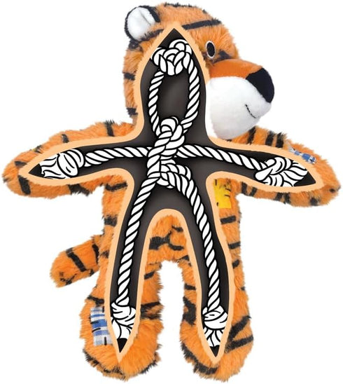 3 Pack KONG Wild Knots Dog Toys Bear, Giraffe & Tiger Durable Plush Toys with Internal Knotted Rope & Squeaker Soft