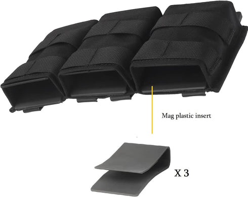 Triple Molle Mag Pouch, Tactical Open Top 5.56 M4 M16 Magazine Holder with Quick Release