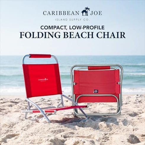 1 Caribbean Joe Folding Beach Chair, Position Lightweight and Portable Foldable Outdoor Camping Chair, Red
