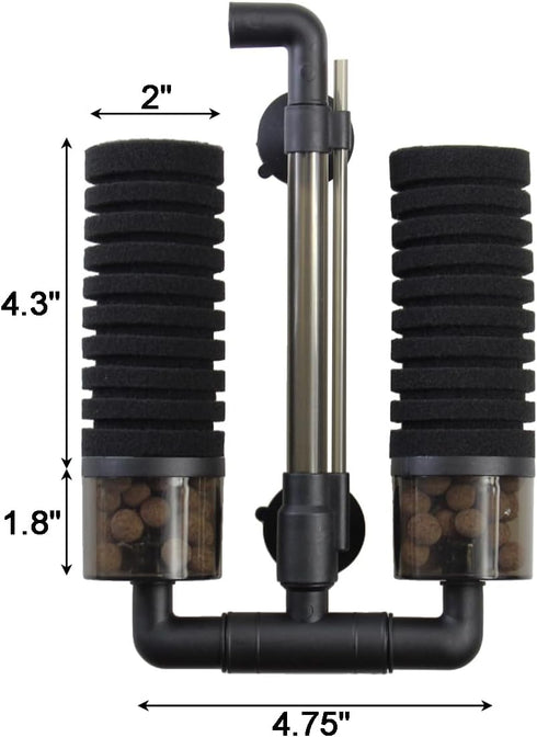 AQUANEAT Quiet Sponge Filter with Ceramic Media Balls, Air Driven for Aquariums.