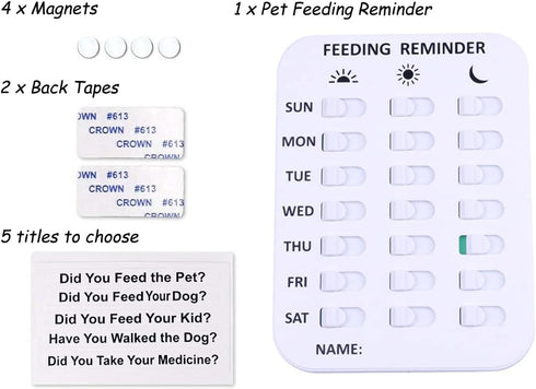 Pet Feeding Reminder for Dogs Cats - Magnetic Sticker 3 Times A Day Indication Chart, Did You Feed Your Pet?