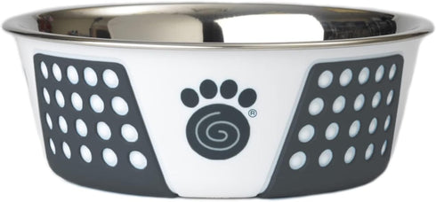 PetRageous 15001 Fiji Stainless Steel Dog Bowl - 3.75-Cup Capacity, 6.75-inch Diameter, 2.5-inch Tall, White and Slate