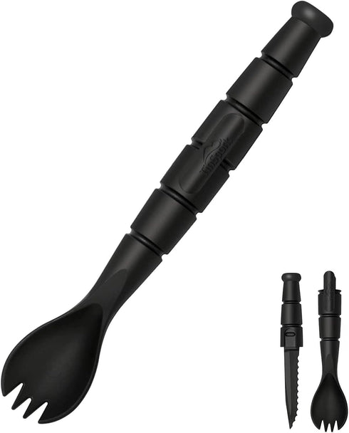 Tactical Spork Combo, 3 in 1 Camping Utensils with Hidden Cutter, Black, 1 Pack