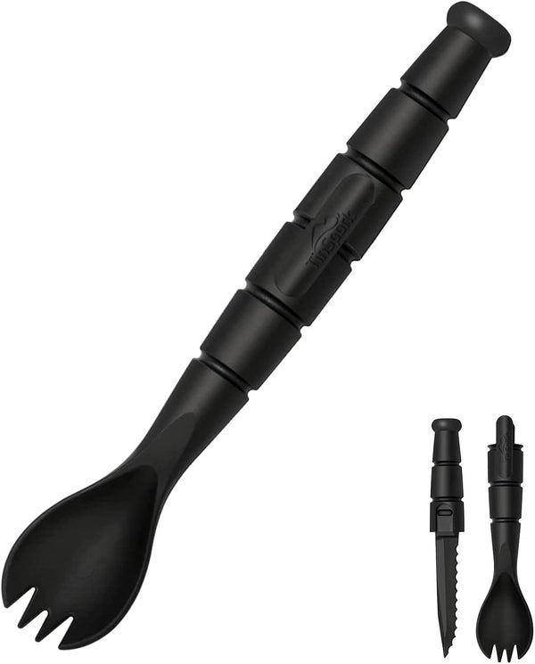 Tactical Spork Combo, 3 in 1 Camping Utensils with Hidden Cutter, Black, 1 Pack