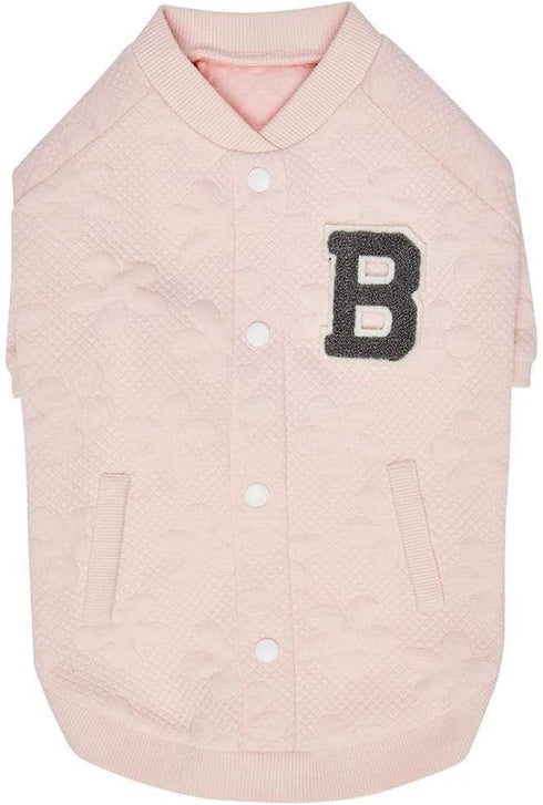 Blueberry Pet Pink Baseball Fans Favorite Floral Jacquard Pullover Dog Sweatshirt, Back Length 20", Pack of 1