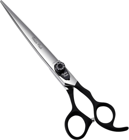 Fenice Peak 7.5'' Dog Straight Scissors - Professional Pet Grooming Shears, 440C Stainless Steel, Black Non-Slip Handle
