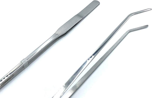 FRUTA Long Reptiles Feeding Tongs, Stainless Steel Straight and Curved Tweezers Set for Reptiles, Lizards, Bearded