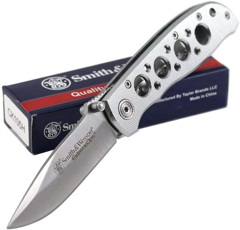 Smith & Wesson Extreme Ops CK105H Folding Knife, 7.3in S.S., 3.2in Drop Point Blade, Aluminum Handle