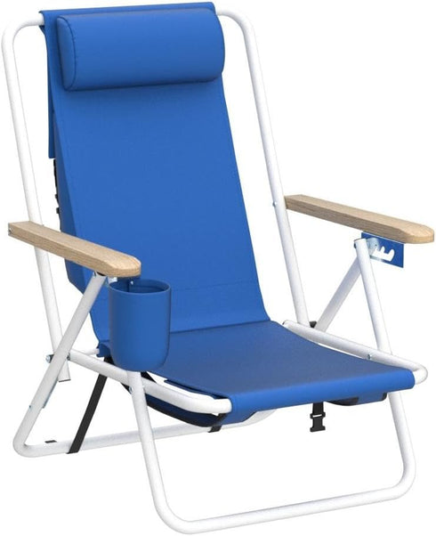 w/4 Outvita Folding Beach Chair Adjustable Headrest Flexible Tilt Angle, Cup Holder Portable High Strength Cleanable