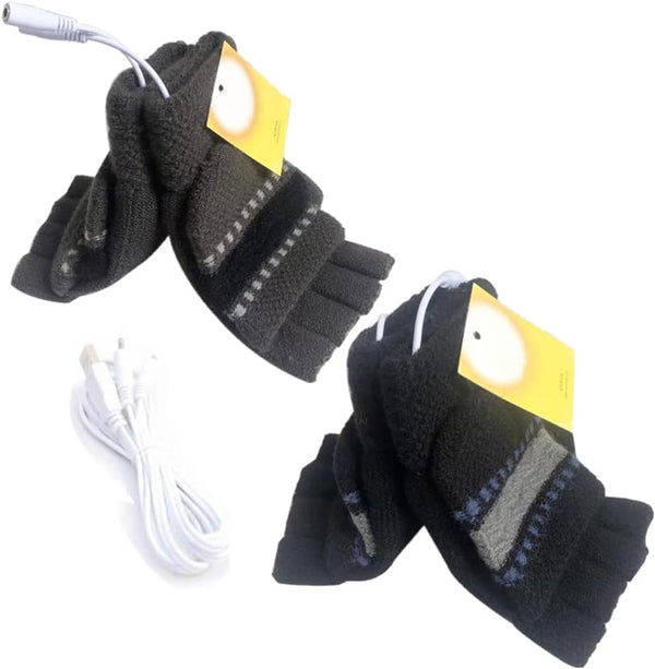 Women's & Men's 2 Pack USB Heated Gloves, Winter Hands Warm Laptop Gloves, Washable Design