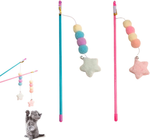 FJYXCHENXM 2 PCS Cat Wand Toy Interactive Cat String Toys Elastic Rope Plush