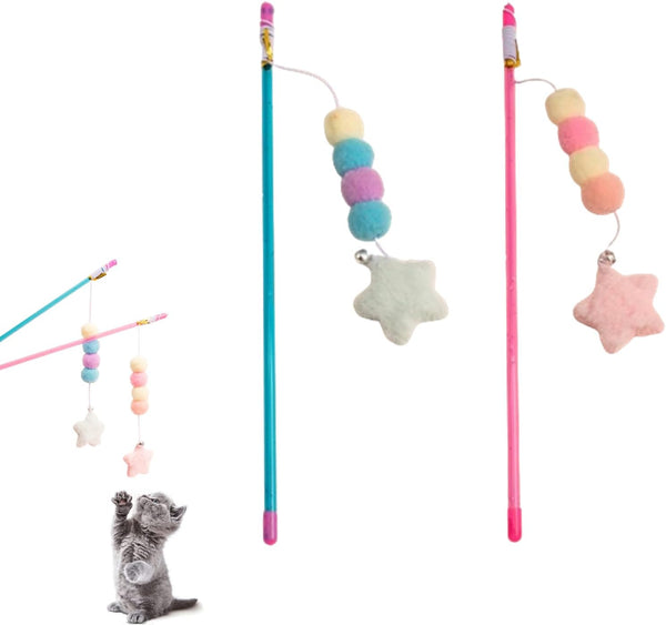FJYXCHENXM 2 PCS Cat Wand Toy Interactive Cat String Toys Elastic Rope Plush