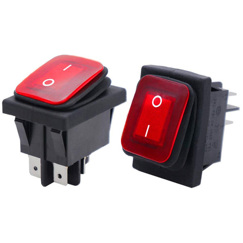 Twidec 2Pcs Waterproof DC12V Rocker Toggle Switch, Red LED Light Illuminated, 16A, ON/Off DPST
