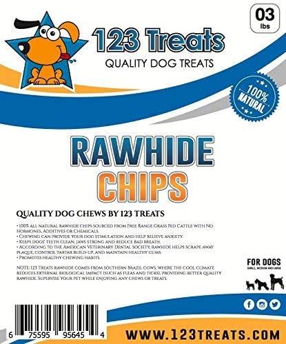 Rawhide Chips, Premium Chews, Natural Grass Fed Livestock, 3 Lbs, Improve Oral Health