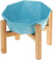 Ceramic Tilted Elevated Pet Bowl with Bamboo Stand, Blue - No Spill Feeder for Cats and Dogs