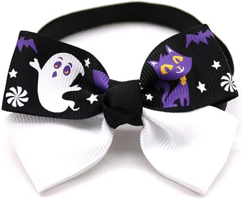 Halloween Dog Bow Ties, 10Pcs Adjustable Neckties for Small Medium Dogs, Pumpkin Skull Ghost Witch Pet Grooming