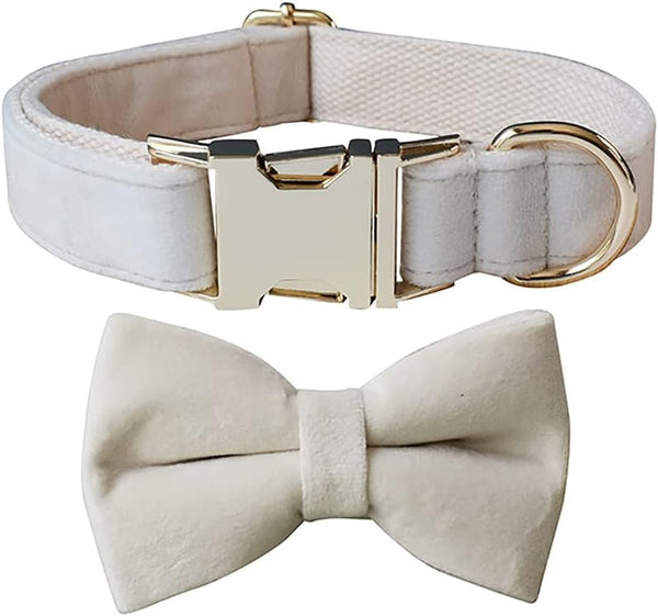 Love Dream Bowtie Dog Collar - Velvet Dog Collars with Detachable Bowtie, Adjustable for Small Medium Large Dogs