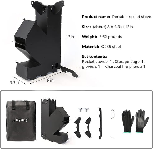 Rocket Stove for Cooking, Portable Mini Wood Burning Stove for Backyard Cooking, Camping Grill, BBQ with Storage Bag