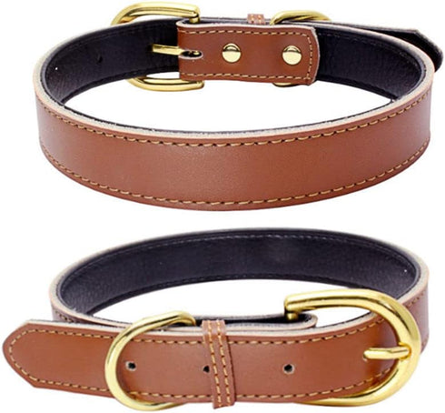 Leather Collar for Small Dogs, Adjustable Genuine Cowhide with Gold Buckle, Soft Touch Padded for XS Medium Large Dogs,