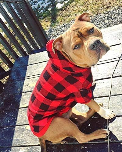 KOOLTAIL Red Plaid Dog Hoodie Sweater with Hat and Pocket for Small Medium Large Dogs, Soft Winter Coat