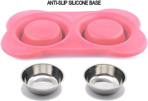 Stainless Steel Dog Food Bowls by AsFrost with Non-Skid Silicone Mat for Dogs & Cats - Pink, 12oz