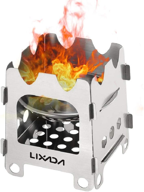 Lixada Lightweight Camping Wood Stove, Folding Stainless Steel Wood Burning Stove for Outdoor Camping, Hiking, BBQ