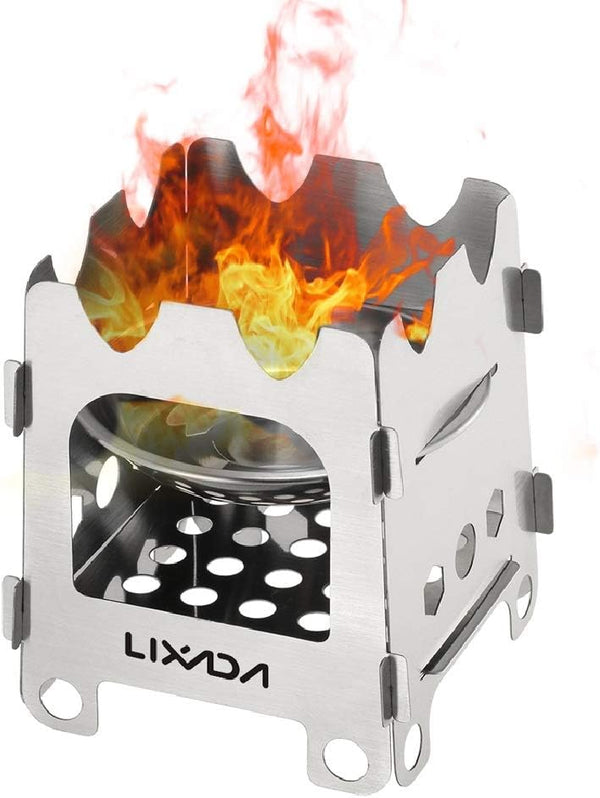 Lixada Lightweight Camping Wood Stove, Folding Stainless Steel Wood Burning Stove for Outdoor Camping, Hiking, BBQ