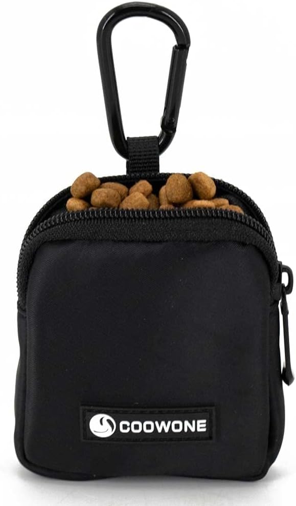 Waterproof Dog Training Treat Pouch with Built-in Poop Bag Dispenser, Adjustable Shoulder Bag (BLK)