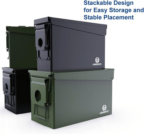 HARDROCK 30 50 Cal Ammo Can Metal 9mm Ammo Box Storage Crate Case for Shotgun Bullet, Rifle, Nerf Ammunition Waterproof