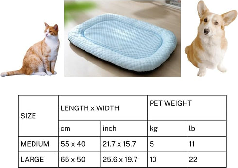 Pet Cooling Mat for Cats and Small Dogs, Lightweight, Soft, Leak-Proof, Washable Indoor/Outdoor (Blue, Medium)