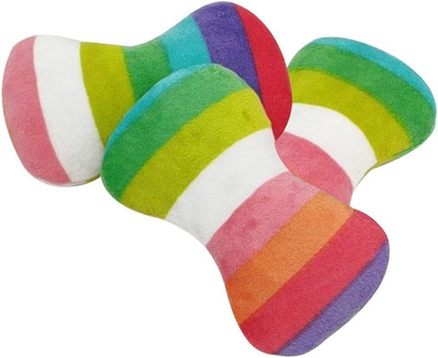 2Pcs Colorful Plush Dog Vocal Toy, Rainbow Bone-Shape Chewing Toy for Pet Playing Supplies