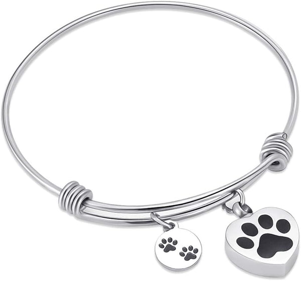 Always in My Heart Expandable Cuff Cremation Bracelet for Ashes - Dog Cat Paw Prints Pet Memorial Urn Jewelry