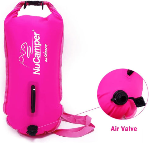 NuCamper Swim Buoy for Open Water Swimmers - Waterproof Dry Bag with Adjustable Waist Belt, Large Capacity 28L