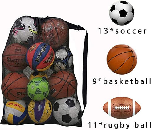 Heavy Duty Sports Ball Bag, Extra Large Drawstring Mesh Ball Bags for Coach, Adjustable Strap for Soccer, Basketball,