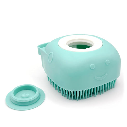 2-in-1 HamInWay Dog Bath Brush, Dog Grooming Brush with Built-in Shampoo Dispenser, Gentle Silicone Bristles for Bath