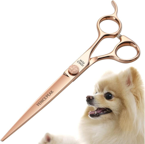 Fenice Peak Straight Dog Grooming Scissors, Champagne Gold 440C Stainless Steel for Dogs and Cats
