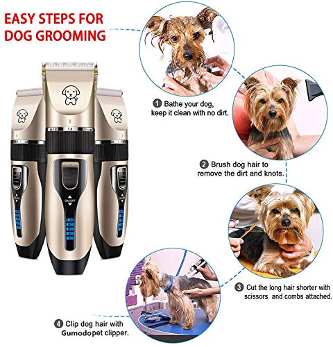 Professional USB Dog Clippers, Low Noise Rechargeable Pet Grooming Kit with LED Display and Nail Kits