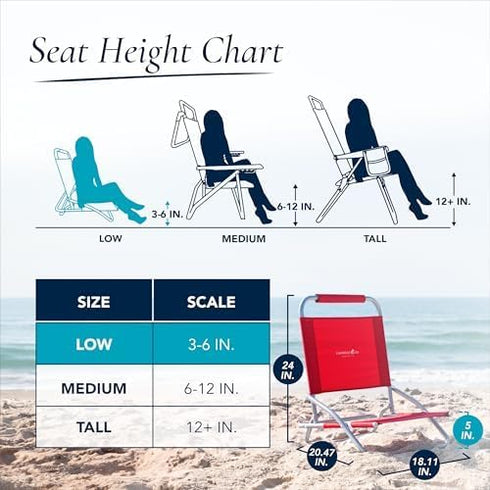 1 Caribbean Joe Folding Beach Chair, Position Lightweight and Portable Foldable Outdoor Camping Chair, Red