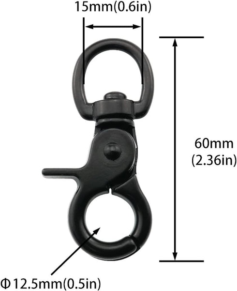 2pcs Snap Hook Zinc Alloy 60mm Black Key Chain Door Lock Pets Cage Hook Belt Clip for Any Suitable Cage, Dog Traction Rope